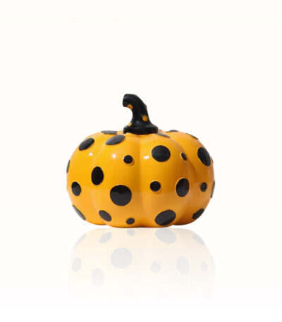 resin pumpkin decor, yellow polka dot sculpture, halloween tabletop ornament, playful home accessory, pop art pumpkin, Contistar Home