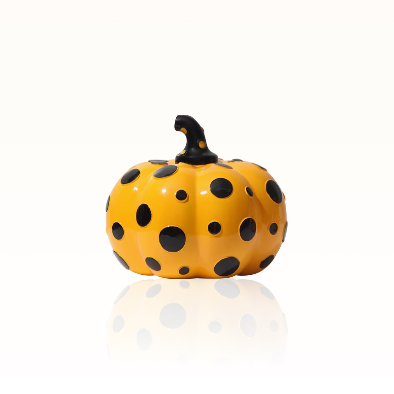 resin pumpkin decor, yellow polka dot sculpture, halloween tabletop ornament, playful home accessory, pop art pumpkin, Contistar Home