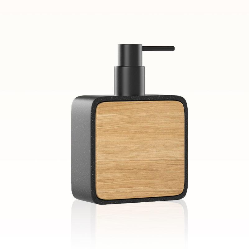 Noirwood Resin Soap Dispenser – Matte Black & Wood Accent | Contistar Home